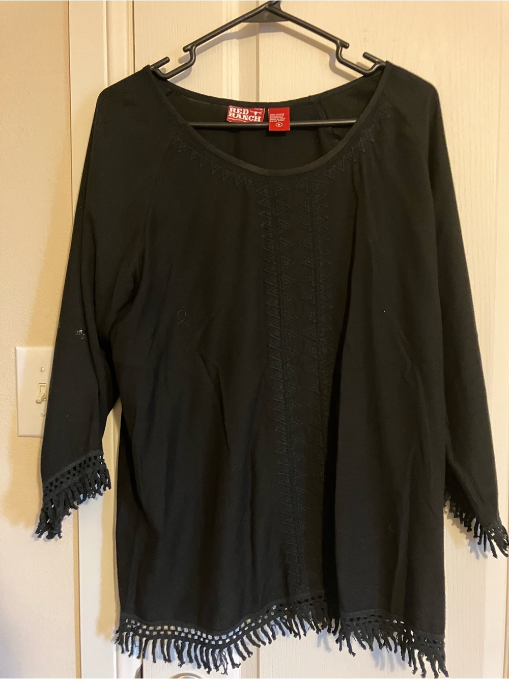 Red Ranch Black Crochet-Trim Tunic Top